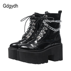 Gdgydh Patent Leather Gothic Black Boots