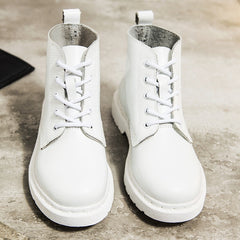 Soft Split Leather Women White Ankle Boots