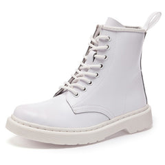 Soft Split Leather Women White Ankle Boots